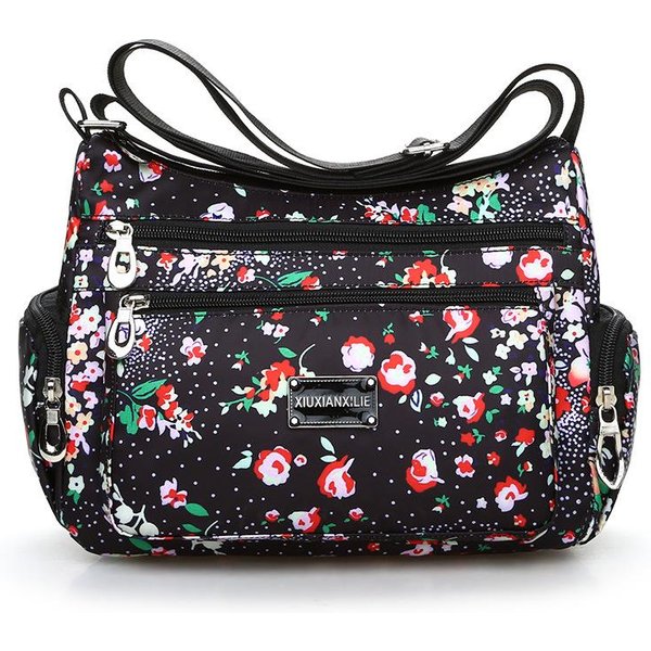Stylowa Torba Crossbody Z Nadrukiem Ust, Wielokieszeniowa, Lekka, Nylonowa, Na Ramię, Z Regulowanym Paskiem, Dla Kobiet Black-image