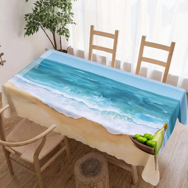 ProstokąTny Obrus PlażOwy Z Falami Oceanu Do Dekoracji StołU W Kuchni, Jadalni, Wodoodporny, Wielokrotnego UżYtku, Obrus Na Stół, Na śWięTa, Imprezę 140X200Cm-image