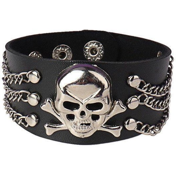 1 Pieza Moda Punk GóTico Calavera Remaches Oscuro Vintage Pareja Cuero PU Pulsera Pulsera De Pareja Pulsera-image