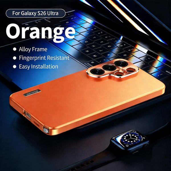 Luksusowe Etui Do Samsung Galaxy S26 S25 S24 S23 S22 S21 Ultra Metalowe Magnetyczne PełNa Ochrona Obiektywu Aparatu Stop Aluminium Ultra-Cienkie Pokrowiec For Samsung S26 PomarańCzowy-image