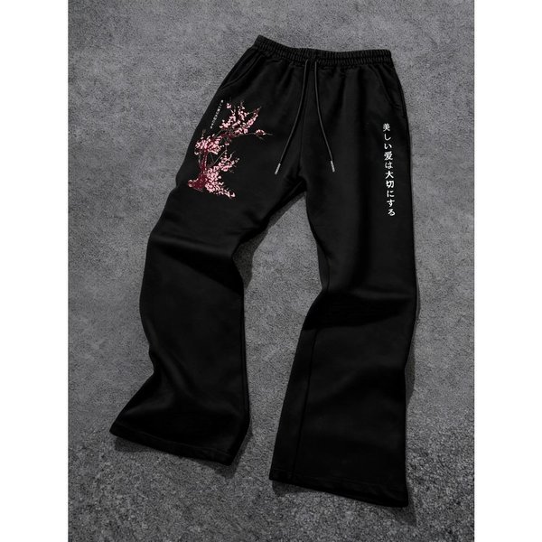 Punk Hip-Hopowe MęSkie Codzienne Spodnie Szerokie Nogawki, LuźNe Jesienno-Zimowe Spodnie Z Prostymi Nogawkami, Spodnie Szerokie Nogawki, Spodnie Sportowe Joggingowe M Black-image