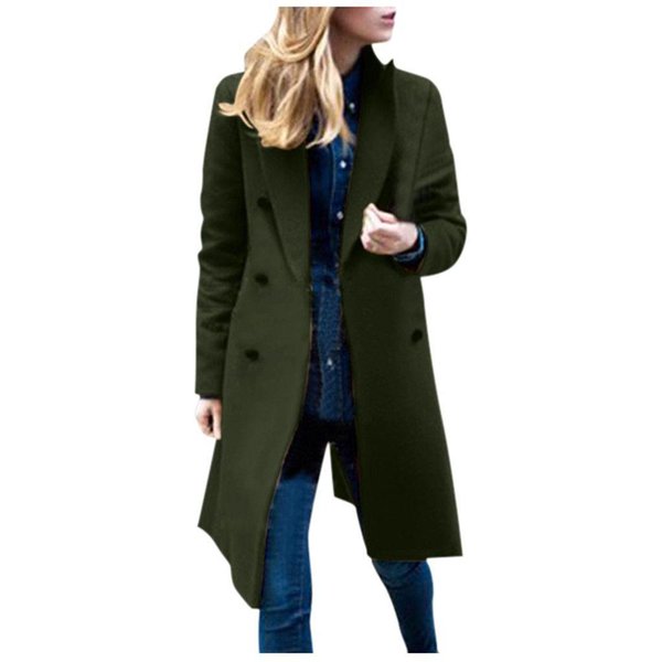 Abrigo De Lana Para Mujer De Talla Grande Mediano Y Largo De OtoñO E Invierno Abrigo De Lana De Doble Botonadura 5XL Black-image