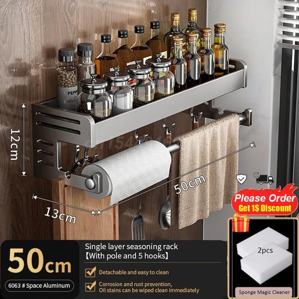 Estante De Almacenamiento De Cocina De 50CM Estante Para Condimentos Montado En La Pared Condimento Multifuncional Organizador De Cocina DoméStico Estante De Almacenamiento-image