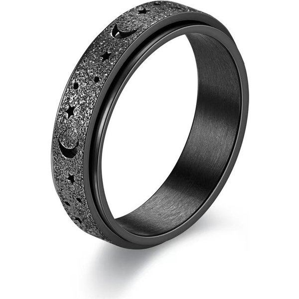 1 Szt. PierśCionki Obrotowe Ze Stali Nierdzewnej Dla Kobiet I MężCzyzn 6 Mm Obrotowy WzóR KsiężYc I Gwiazda Modna BiżUteria Na Palec 12 Gray-image