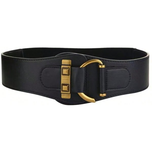 CinturóN Ancho Mujer EláStico DecoracióN Con Vestido Cintura SuéTer VersáTil Cintura Chaqueta Abrigo Sello De Cintura 60-80CM Negro-image
