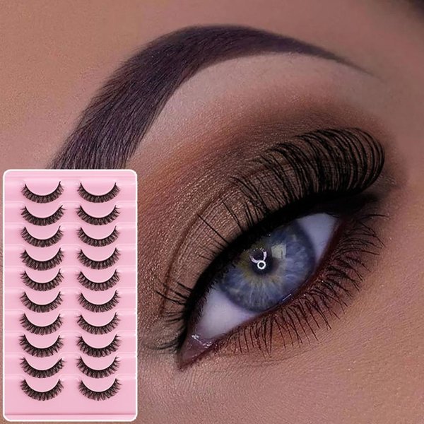 10 Par 3D Rosyjskich RzęS Na Pasku Sztuczne RzęSy Naturalny WygląD KróTkie RzęSy Sztuczne RzęSy SkręT D Brown-image