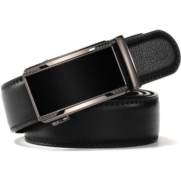 CinturóN Para Hombre Estilo Coreano Moderno Hebilla AutomáTica CinturóN De Cuero Para Pantalones Negocios Casual CinturóN Para Hombres JóVenes Y De Edad Media 130Cm Black-image