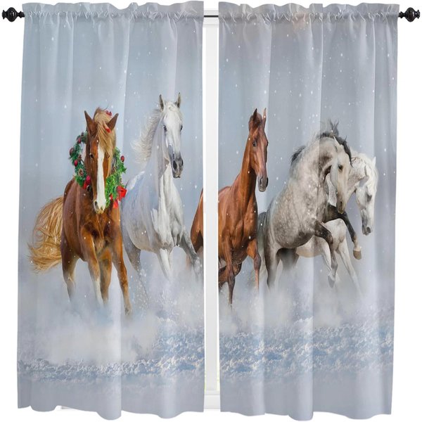 Cortinas Opacas De Caballos Para El Dormitorio Cortinas De Animales En La Sala De Estar Cortina Para Ventana DecoracióN Del Hogar Alta Opacidad Nuevo PatróN W55 X H120Cm X 2&Grommet Top-image