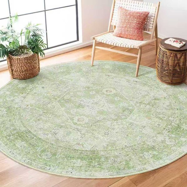 RóżOwy Boho OkrąGłY Dywan – Zmywalny MięKki AntypośLizgowy OkrąGłY Dywan Do Pokoju Dziewczynki Salonu Dekoracja Diameter 160Cm(63In)-image