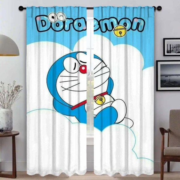 Cortinas De Tul Para El Interior Del Hogar De Doraemon Para La Sala De Estar, Cortinas Opacas, 2 Piezas, Cortinas Para Ventanas Para El Dormitorio W50Xh70Cmx2Pcs-Cl-image