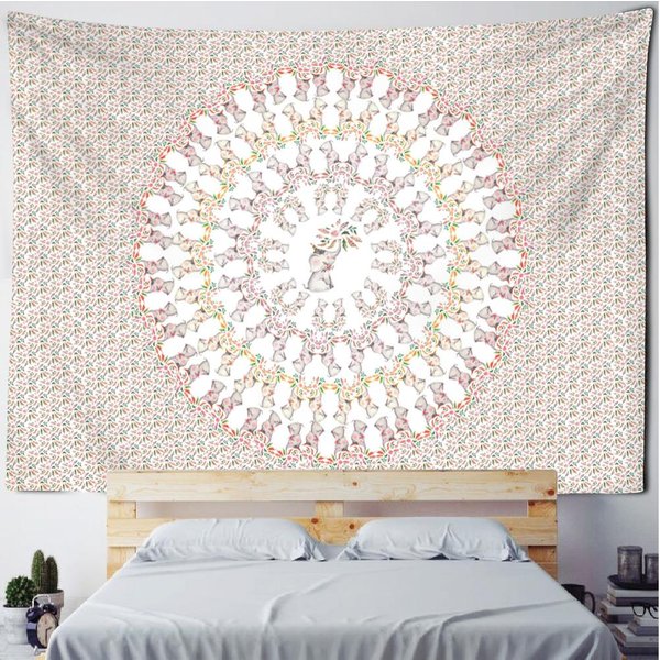 Tapiz De Elefante Rosa TailandéS Colgante De Pared Estilo Bohemio Kawaii Dibujos Animados Animal HabitacióN Dormitorio DecoracióN Del Hogar 95X70Cm-image