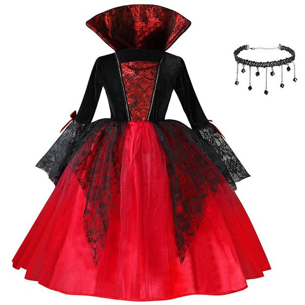 Halloween Dziewczynka Cosplay Wampirzyca Sukienka Dla Dzieci Duch Panna MłOda Kostium Wampira Wampirzy KarnawałOwe Ubrania Scarlet Gotyckie Ubrania 160Cm-image