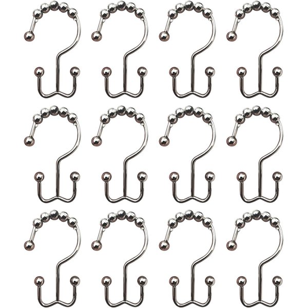 12 Piezas Ganchos Anillos Cortina De Ducha Resistentes A La CorrosióN Acero Inoxidable Doble Deslizamiento Ganchos De Ducha Para Gray-image
