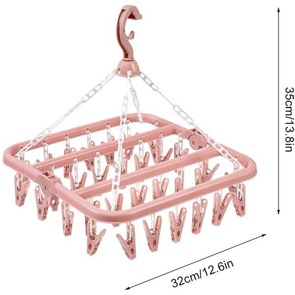 Secador De Ropa Plegable Con 32 Pinzas Para Ropa Interior Colgadores Para Secar Calcetines HúMedos Y Secos En Interiores Y Exteriores Tendedero Giratorio-image