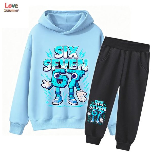 67 Six Seven Sudadera PantalóN 2 Piezas NiñOs NiñAs Italian Brainrot NiñO NiñA Sudadera 2 Piezas Traje Sudadera Con Capucha Bebé CháNdal Casual 130CM-image