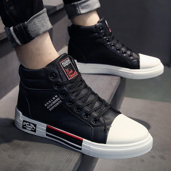 MęSkie Buty Do Skateboardingu Z Wysoką Cholewką, SkóRzane, MęSkie, Codzienne Trampki, MęSkie, AntypośLizgowe, Sportowe, Buty Zapatillas Hombre, Obuwie MęSkie 39-image