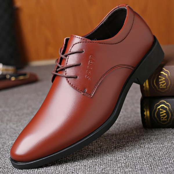 Zapatos De Cuero De Negocios Para Hombre, Zapatos Formales, Zapatos De Boda Coreanos BritáNicos, Zapatos Informales Negros Que Combinan Con Todo, Zapatos Suaves Para Hombre 45 MarróN-image
