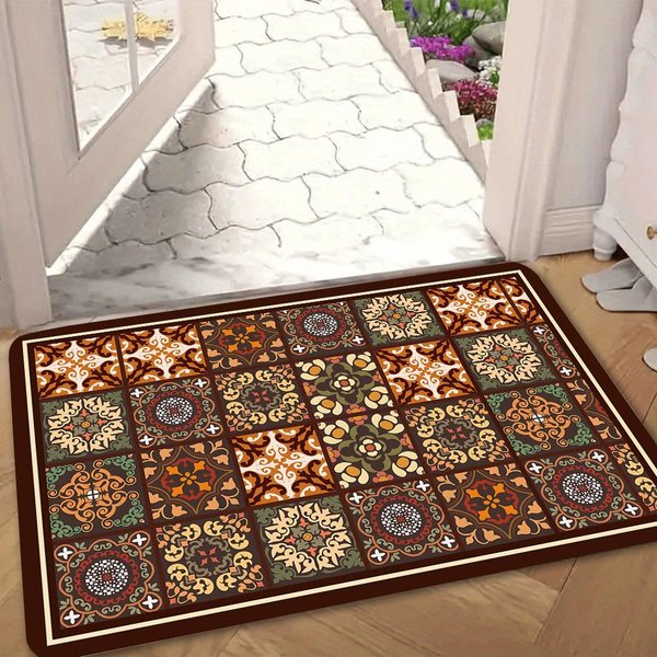Retro WzóR PłYtki Mandala Wycieraczka Vintage Geometryczny Floralny Mata Powitalna ZewnęTrzna WewnęTrzna Dywanik WejśCiowy Mata PodłOgowa Do Wystroju Domu 30X50Cm-image