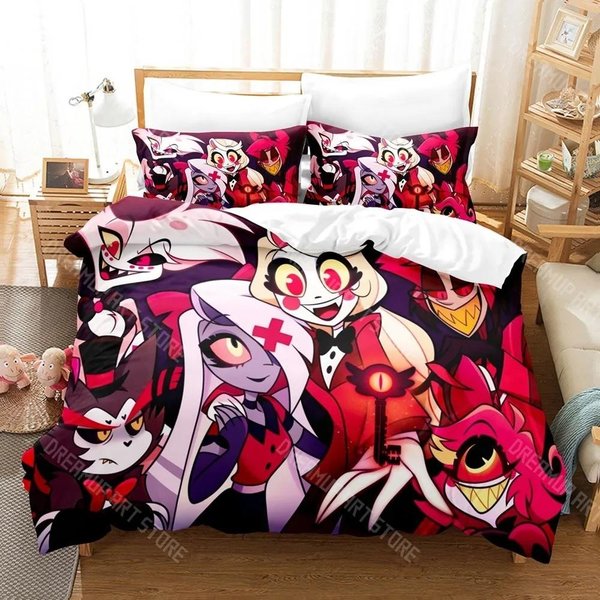 Juego De Cama Hazbin Hotels ImpresióN 3D Individual Twin Completo Queen King TamañO Juego De Cama Adulto NiñO Dormitorio Juegos De Funda NóRdica EU Twin(135X200Cm)-image