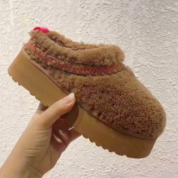 Zapatillas De Piel Para Mujer, Botines Planos Con Plataforma, Chanclas Cortas De Felpa CáLidas, Zapatos De AlgodóN, Botas De Nieve De Invierno De Marca De DiseñAdor 36 Brown-image
