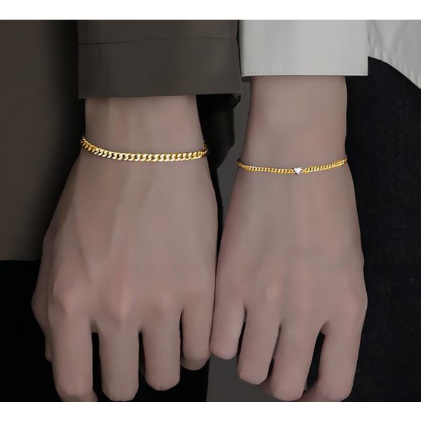 Set De 2 Pulseras Sencillas De Acero Inoxidable Para Pareja Unisex Mujeres Hombres Amante CorazóN De Cristal Y Pulseras De Cadena JoyeríA Gray-image