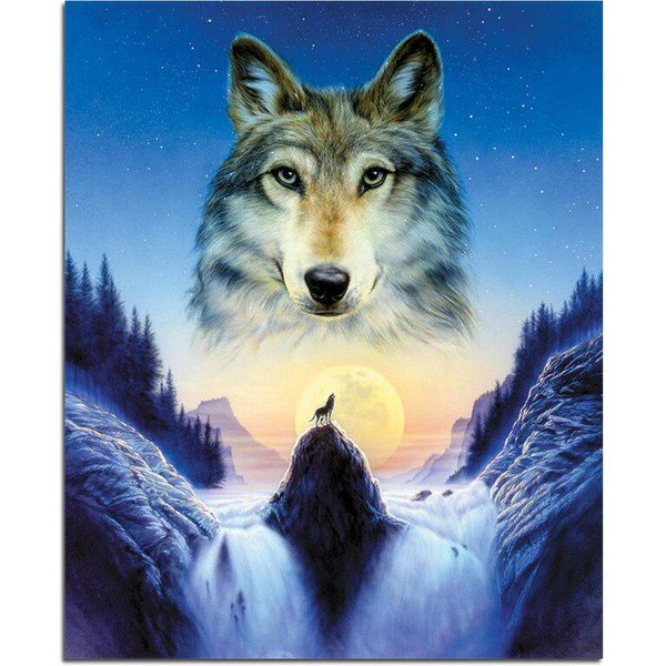 W PełNi OkrąGłY 5D DIY Diamentowy Obraz Wilk Diamentowy Haft ZwierzęCa Mozaika Diamentowa 20X30CM Gray-image