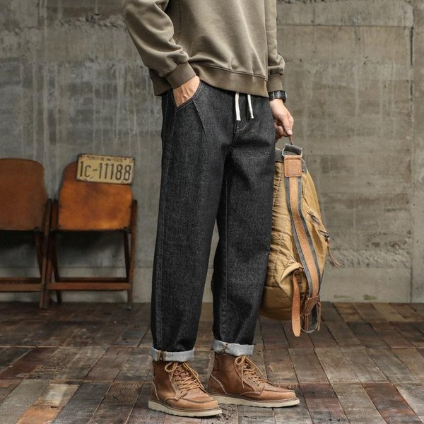 Jeans Americanos Para Hombre Primavera Y OtoñO Nuevos Sueltos Rectos Pantalones Harlan Alta Elasticidad Y CóModos 3XL Gray-image