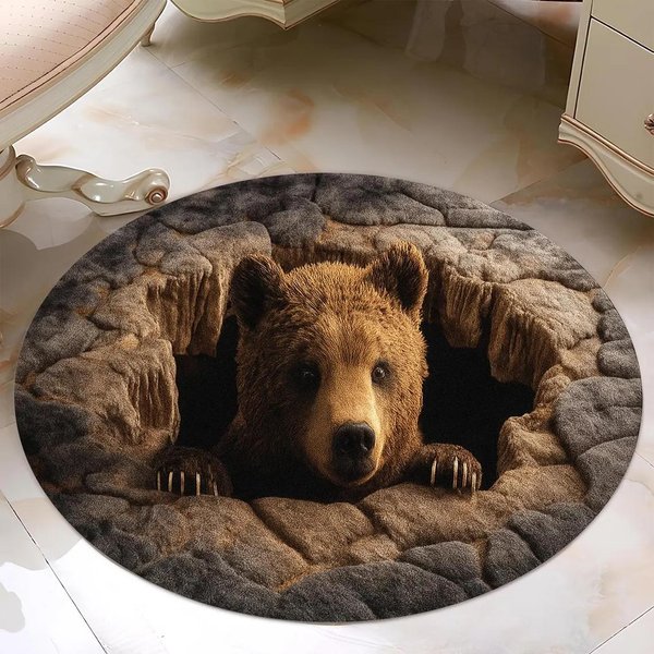Uroczy OkrąGłY Dywanik 3D Z Pandą, WzóR Iluzji Jaskini Kamiennej, AntypośLizgowa Mata PodłOgowa Do Pokoju DziecięCego I żłObka 80X80Cm-image