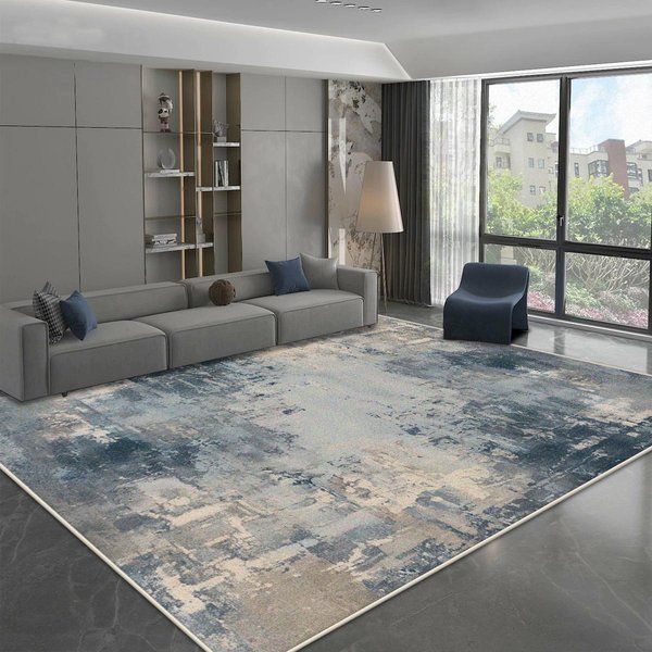 Alfombra De Estilo Moderno Simple Para Sala De Estar DecoracióN Azul Gris Hogar Sofá Alfombra Suave Y Esponjosa Dormitorio Mesita De Noche Lavable Alfombra Antideslizante 60*90Cm-image