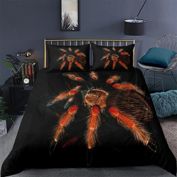 Zestaw PośCieli Z Nadrukiem Tarantuli King Full Nadruk 3D Czarny PająK Zestaw Poszwy Na KołDrę Motyw OwadóW Dla ChłOpca Nastolatka Poliestrowy Zestaw PośCieli 135X200Cm-image