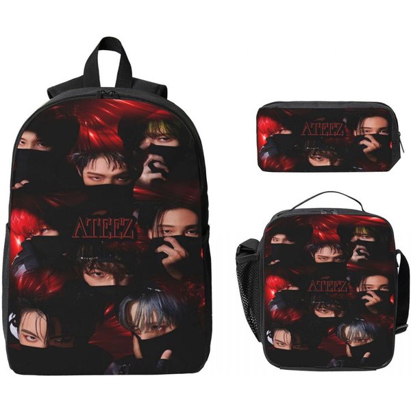 Zestaw 3 PlecakóW Ateez Kpop Music Band Dla ChłOpca I Dziewczynki, PióRniki, Zestawy PlecakóW Z PudełKiem Na Lunch Dla UcznióW, Plecaki-image