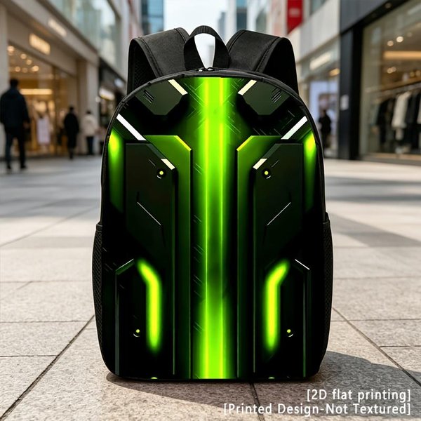 DiseñO Impreso – ImpresióN Plana 2D No Texturizada, TecnologíA Sci-Fi Verde NeóN, Mochila Casual, Mochila Para PortáTil De Viaje, ImpresióN Plana 2D Unisex-image