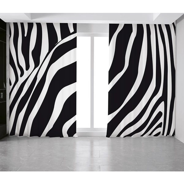 Cortina De Ventana Abstracta Simple De Nuevo Estilo Tela De Alta Sombreado Estampado De Cebra Blanco Y Negro Cortinas Para Dormitorio Sala De Estar Persianas Cortina 2 Paneles W55 X H120Cm X 2&HOOK-image