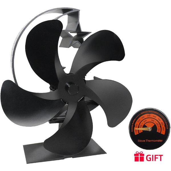 Ventilador De Estufa De Calor De 5 Aspas, Ventilador Para Hogar, Funcionamiento Silencioso, CirculacióN De Aire Caliente, Sin BateríA Negro-image