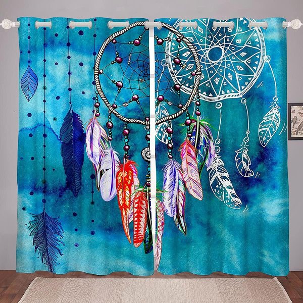 Cortinas Blackout Con Elementos De AtrapasueñOs Coloridos Para Sala De Estar, Dormitorio, Ventana, Cortinas De Alto Sombreo Para HabitacióN De NiñOs Y NiñAs W55 X H120Cm X 2&Grommet Top-image