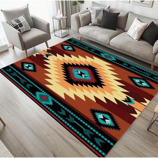 Dywan Do Salonu Indyjski Plemienny Geometryczny Motyw Dywan AntypośLizgowy MięKki ŁAtwy Do Czyszczenia TrwałY Dziki Etniczny WystróJ Dywanik Do Dekoracji Domu 40X60Cm Black-image