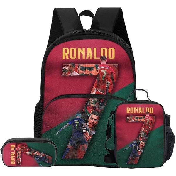 Zestaw 3 Sztuk Z Plecakiem Ronaldo Z Przednią Kieszenią, Torbą Na Lunch Z Izolacją Termiczną, PióRnikiem Cr, Plecakiem Gwiazda PiłKi NożNej-image