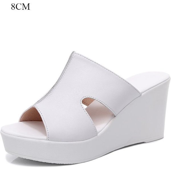 Klapki Na Platformie Damskie Grube Letnie Buty Oryginalne SkóRzane SandałY BiałE Damskie Koturny SandałY Styl Uliczny Damskie Klapki 40 White-image