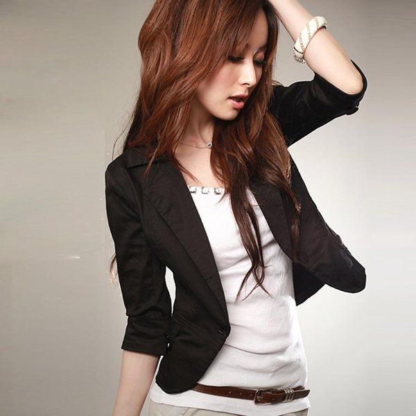 Wiosna I Jesień Nowy Styl Retro MałA Marynarka Damska Styl KoreańSki Casual Slim RęKaw Trzy Czwarte Top Garniturowy Damski 3XL-image