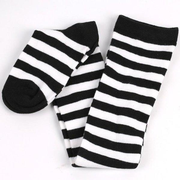 Calcetines Rayados De Colores OtoñO Invierno Calcetines Japoneses Hasta La Rodilla Moda Mujer Mantener Caliente Sexy Ajustados Largos Calcetines Rayados One Size White-image