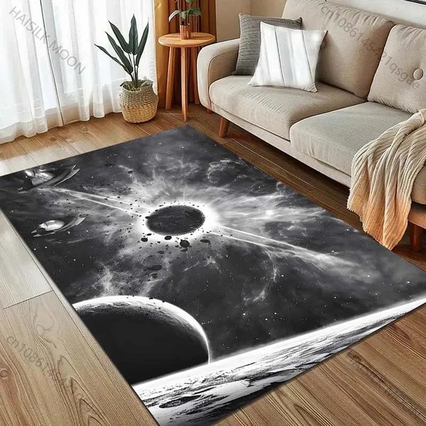 Druk 3D Czarna Planeta ŚWiatłO Dywan Nowoczesny WystróJ Domu Dywanik Sypialnia Salon Mata PodłOgowa Luksusowy Prezent 50X80Cm (20X31In) Gray-image
