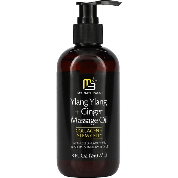M3 Naturals, Aceite De Masaje Ylang Ylang + Jengibre, 8 Fl Oz (240Ml) Black-image