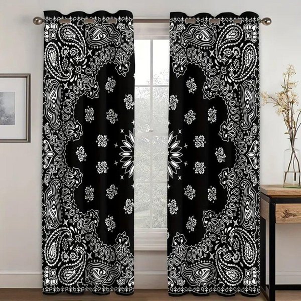 2 Szt. Boho Niebieskie ZasłOny Z Kieszeniami Na Karnisz Z Nadrukiem Kwiatu Mandali, Dekoracyjne ZasłOny PółPoliestrowe Do Salonu Sypialni Biura 50W160H(Cm)X2Panel&Grommet Top Gray-image