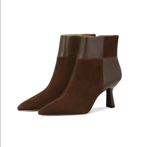 Wysokiej JakośCi Damskie Buty Botki Damskie Klasyczne Nowoczesne Buty Damskie Szpiczasty Nosek Boczny Zamek Cienkie Wysokie Obcasy Buty Damskie 39 Ciemny Kolor BrąZowy-image