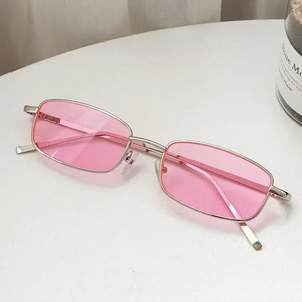 Gafas De Sol Rectangulares PequeñAs De Moda Punk Y2K Para Hombres Mujeres Vintage Cuadradas Para Conducir Montura De Metal Pink-image