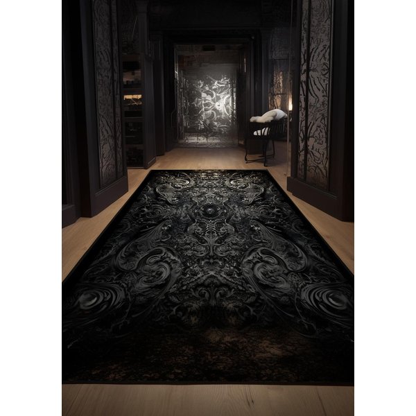 Perski Retro Dywan Dekoracja Salonu Luksusowy Boho WystróJ Domu Dywanik Do Sypialni Wygodny Puszysty Zmywalny Mata PodłOgowa AntypośLizgowa 80X120Cm 31.5X47.2In Black-image