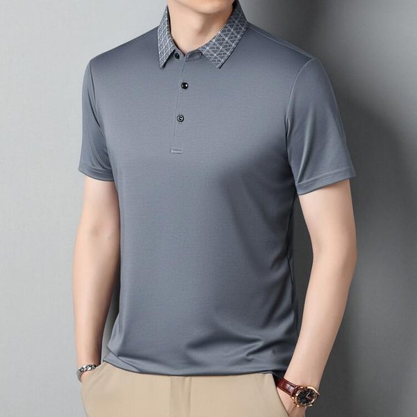 Camiseta De Manga Corta De Seda De Morera Y Seda Helada Verano Nueva Negocios Casual Para Personas De Mediana Edad Camisa Polo De Manga Media De Color SóLido 4XL-image