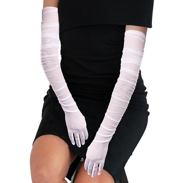 Guantes Largos Extra De 70 Cm Sexy Para Mujer Transparentes De Malla EláStica Tul SóLido Guantes De ÓPera Disfraz De Halloween Cosplay Fiesta Guantes De Baile One Size Black-image