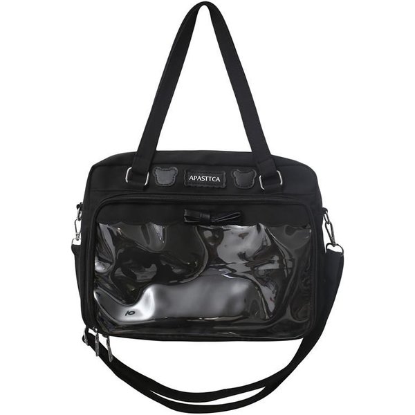 JapońSka Urocza Przezroczysta PłóCienna Itabag Modna DziewczęCa Torba JednoręCzna Student Personalność Torba Na Ramię Z Naszywką Lalka Ita Bag 36X8X26Cm Czarny-image