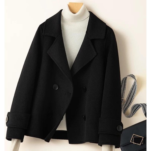 Abrigo De Lana Nuevo Para Mujer En OtoñO E Invierno Abrigo De Lana Corto Con Cuello De Traje PequeñO Madre XL Black-image